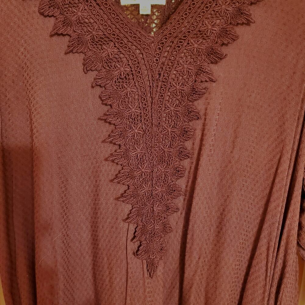 NEW Indigo Thread Cotton Crochetted Lace Fancy Peplum Eggplant Tunic Sz1X